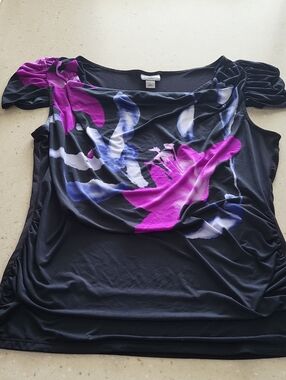 Worthington Black Top with Pink & Blue Floral Print